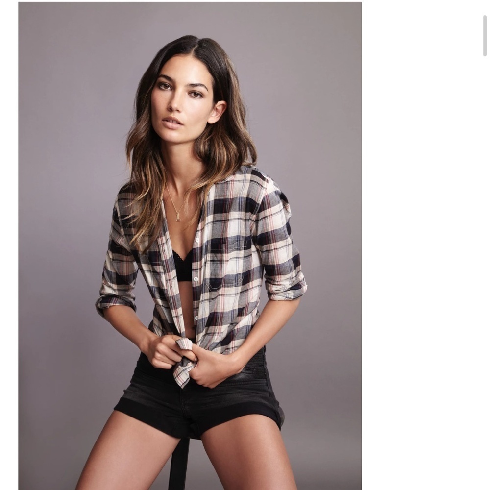Lily Aldridge for velvet Rita plaid button down shirt